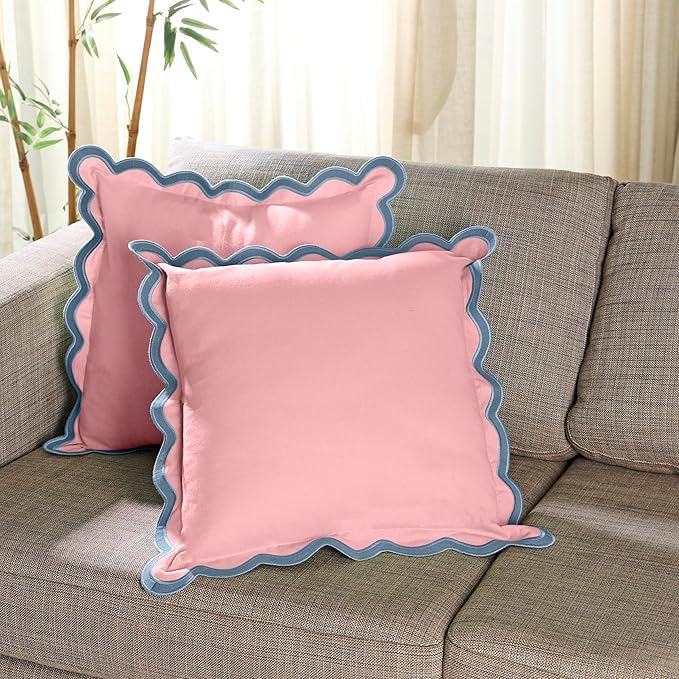 Folkulture Throw Pillow Covers 20x20 Set of 2 | Cotton, Cute Pink Pillow Covers for Couch | Aesthetic, Preppy Scalloped Decorative Pillows for Living Room Décor, Hannah Montana Party Decorations