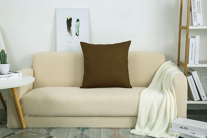TangDepot Cotton Solid Throw Pillow Covers, 18" x 18" , Coffee, 1 Count (Pack of 1) | 100% cotton, same-color zip, machine wash & air dry. For living room, bedroom, office, car. 42 colors, 228 sizes. Cover only.