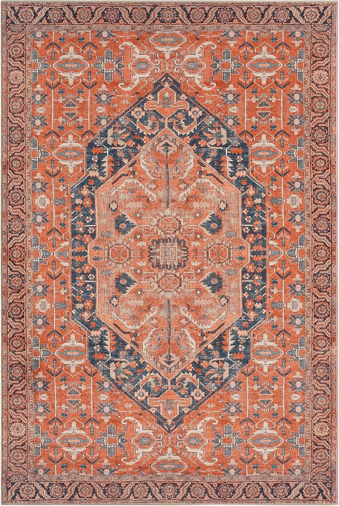 Keen Home Design 8x10 Rug - Machine Washable Area Rug with Non-Slip Backing, Ideal for Living Room, Dining Room, Bedroom - Vintage, Easy Clean, Durable, Low Pile Rug - (8' x 10')