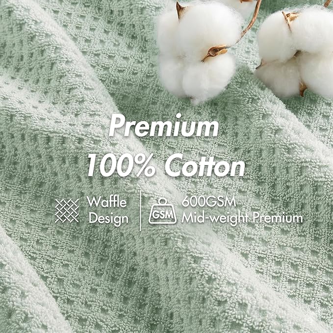 Madison Park Spa Waffle 100% Cotton Luxurious Towel Set, Premium Texture Waffle Weave, Highly Absorbent, Quick Dry, Hotel & Spa Quality Wash Clothes for Bathroom, Assorted Sizes, Seafoam 6 Piece