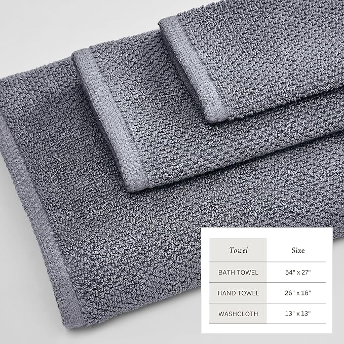 Great Bay Home 100% Cotton 6 Piece Towel Set - Absorbent, Quick-Drying, Durable Bath Towels for Bathroom Decor - Low-Twist, Two-Ply Fibers (Chambray Blue)
