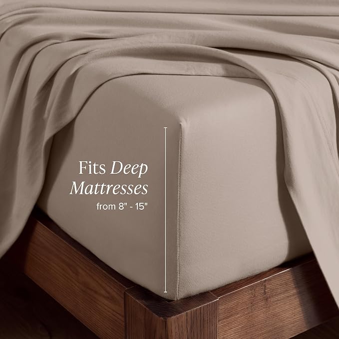 Bare Home 100% Organic Cotton Jersey Fitted Sheet - King Size - Ultra Soft - Deep Pocket Fitted Sheet - 100% Cotton - Ring Spun Yarns (King, Taupe)