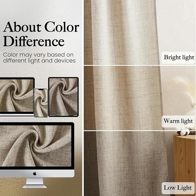 NICETOWN Linen Curtains 96 Inch Length for Bedroom 2 Panels, Privacy Light Filtering Semi Sheer Curtain Grommet Linen Textured Window Drapes Burlap Look for Living Room, Oatmeal, 52" W x 96" L