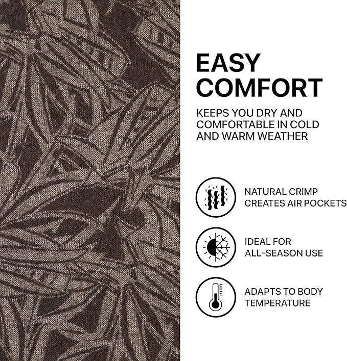 | Wool Blanket/Throw | 100% New Zealand Wool | Perfect for Home and Outdoors | Virgin Wool Blanket with Fringes 55"x79" (140 x 200 cm) (Brown Leaves)