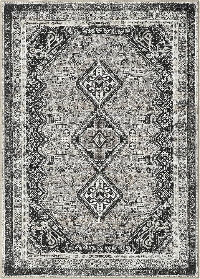 Keen Home Design 5x7 Rug - Machine Washable Area Rug with Non-Slip Backing, Ideal for Living Room, Dining Room, Bedroom - Vintage, Easy Clean, Durable, Low Pile Rug - (5' x 7')