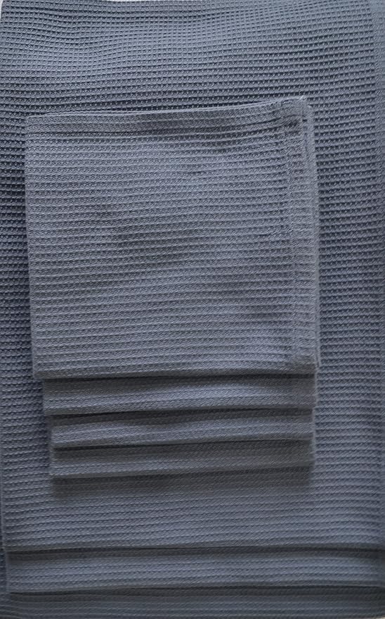 Waffle Bath Towel Set, Organic Cotton,GOTS Certified, Folkstone Grey Super ABSORBANT & Quick Dry, NO SOFTENERS, Environment Friendly,1xBATH58x30.5, 2xHAND29x20, 4xFACE12x12INCH