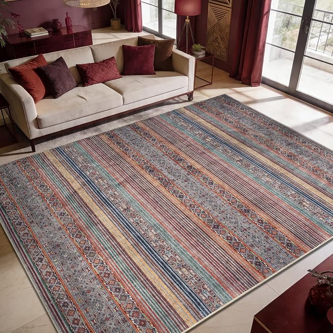 Keen Home Design 9x12 Rug - Machine Washable Area Rug with Non-Slip Backing, Ideal for Living Room, Dining Room, Bedroom - Vintage, Easy Clean, Durable, Low Pile Rug - (9' x 12')