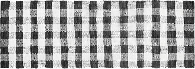 GLAMBURG Cotton Reversible Area Runner Rug 2' x 6' for Bedroom Living Room Kitchen Hallways Front Porch Laundry Room, Handwoven Farmhouse Floor Mat, Washable Checkered Plaid Runner Rug Black White