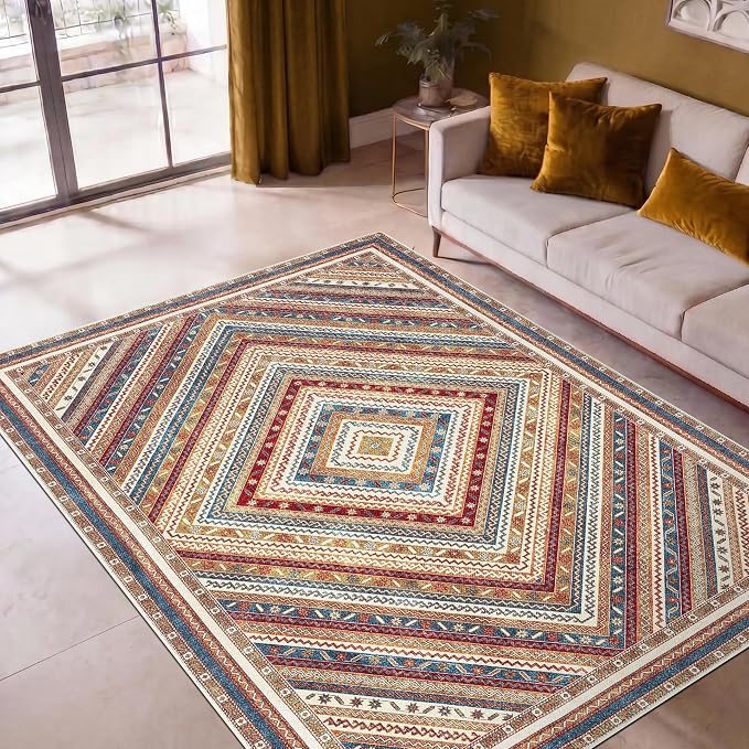 Keen Home Design 5x7 Rug - Machine Washable Area Rug with Non-Slip Backing, Ideal for Living Room, Dining Room, Bedroom - Vintage, Easy Clean, Durable, Low Pile Rug - (5' x 7')