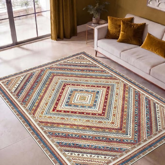 Keen Home Design 48"x72" Rug - Machine Washable Area Rug with Non-Slip Backing, Ideal for Living Room, Dining Room, Bedroom - Vintage, Easy Clean, Durable, Low Pile Rug - (4' x 6')