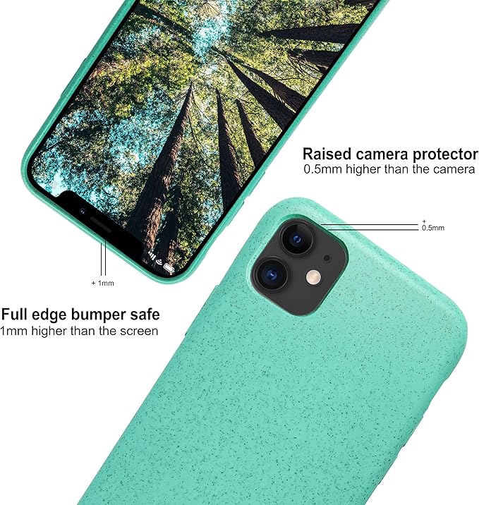eplanita Eco Mobile Phone Case Compatible for iPhone 11, Plant Fiber, Drop Protection Cover, Durable and Sustainable (Mint, for iPhone 11)