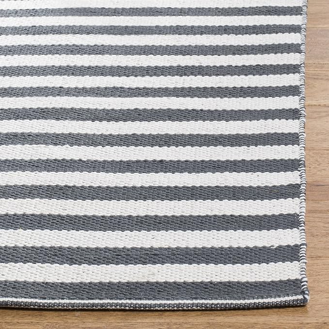 SAFAVIEH Montauk Collection Runner Rug - 2'3" x 15', Ivory & Grey, Handmade Stripe Cotton, Ideal for High Traffic Areas in Living Room, Bedroom (MTK715A)