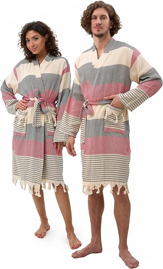 ATANI 100% Turkish Cotton Bathrobe S-XXL for Women & Men – Peshtemal Style Soft Cozy Lounge Robe, Absorbent & Lightweight
