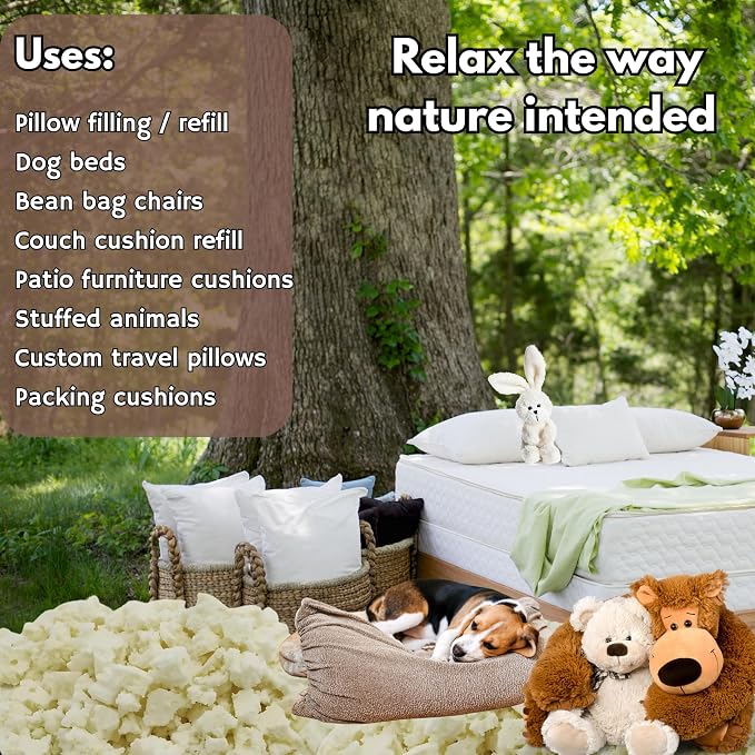 Dogbed4less Organic Shredded Latex Foam 20lbs, White, 22" x 22" x 24", Made in USA