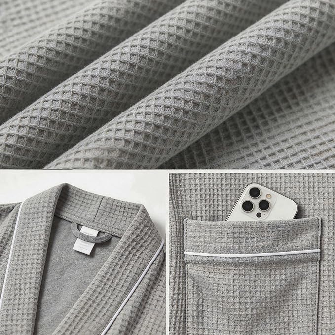 Inner Wish Men's Cotton Waffle Kimono Robe, Lightweight Soft Spa Shower Bathrobe, Hotel Lounge Robes for Men