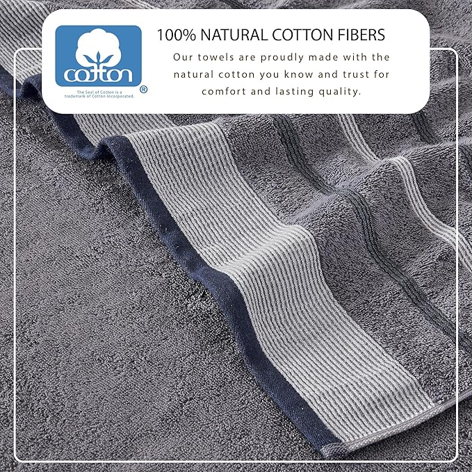Great Bay Home Decorative Bath Towel Set - Luxury Cotton 6 Piece Towel Set - Luxurious, Ultra-Soft, Durable Towels for Bathroom Decor (Chambray Blue/White/Navy Blue)