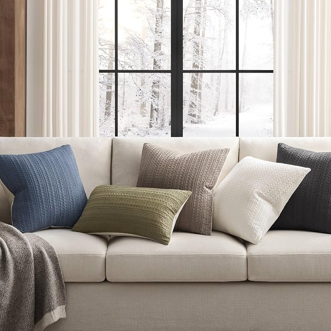 ZeeMart 100% Cotton Waffle Textured Throw Pillow Covers Set of 2, 24x24 Inch Ivory, Soft Farmhouse Decorative Couch Pillow Cases Off White Cushion Covers for Sofa Bed Living Room Home Decor