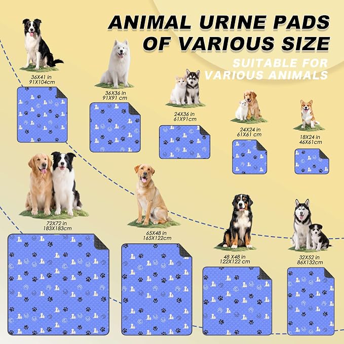 WanpeeGoo Washable Pee Pads for Dogs, 1 Pack Absorbent Reusable Training Dog Pads Pet Puppy Pads, Non-Slip Potty Pads for Whelping, Playpen, Crate, Bed, Blue, 65"x48"