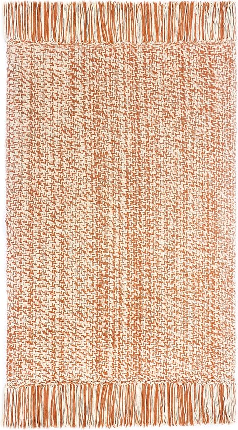 COTTON CRAFT Woven Area Rug - Reversible Boho Farmhouse Rustic Cotton Throw Rug Carpet with Fringe - Machine Washable Mat for Bedroom Living Room Entryway Bathroom Dorm - 22x34 - Terracotta Natural