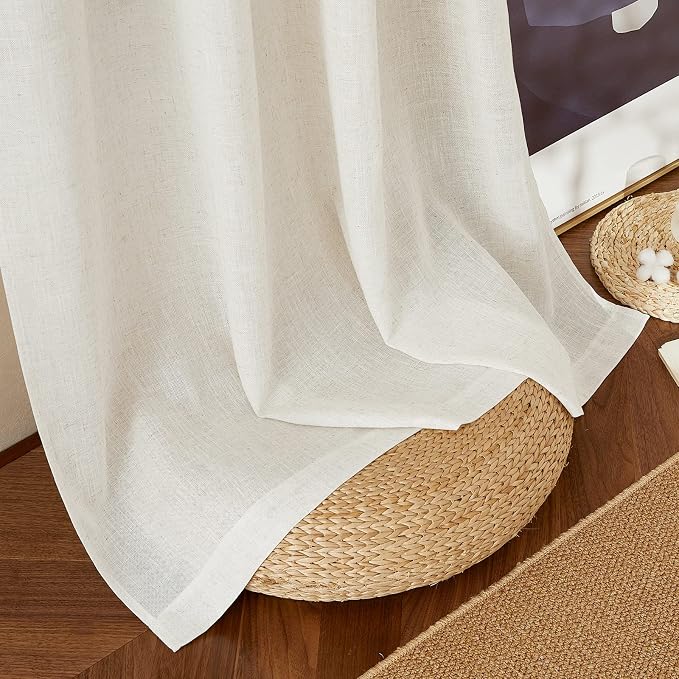 NICETOWN Linen Burlap Curtains 135 inches Long 2 Panels, Rod Pocket & Back Tab Natural Linen Blend Semi Sheer Window Treatments Privacy with Light Filtering for Bedroom/Living Room, W52 x L135
