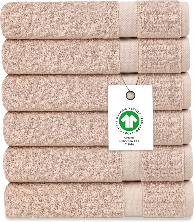 Organic Cotton Luxuriously Plush Washcloths Pack of 6 | GOTS & Oeko-TEX Certified | Premium Quality Face Towels | Feather Touch Technology|650 GSM Long Staple|Soft, Quick Dry & Ultra-Absorbent