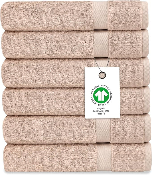 Organic Cotton Luxuriously Plush Washcloths Pack of 6 | GOTS & Oeko-TEX Certified | Premium Quality Face Towels | Feather Touch Technology|650 GSM Long Staple|Soft, Quick Dry & Ultra-Absorbent