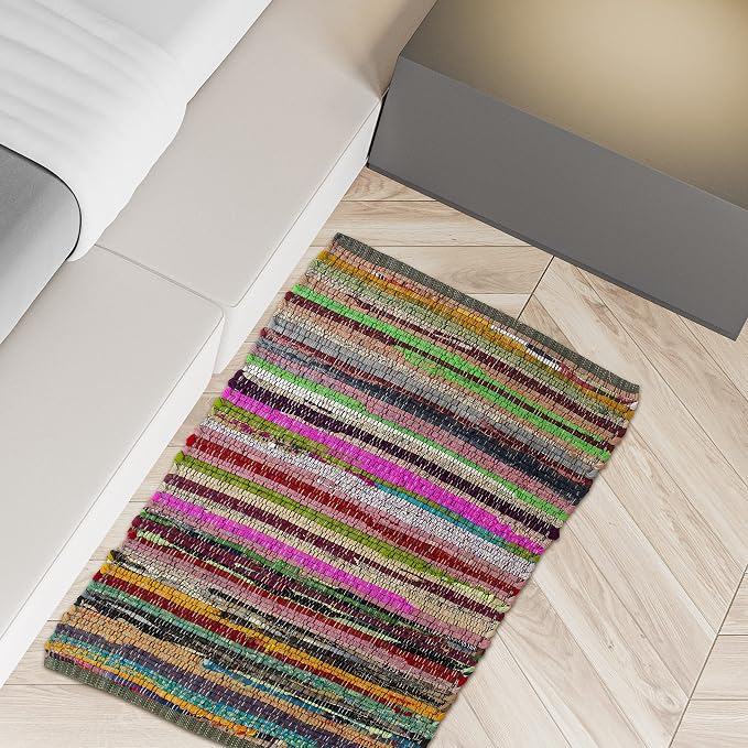 Chardin home - Eco Friendly 100% Recycled Cotton Colorful Chindi Area Rug, Multi (24x36 Inch.)