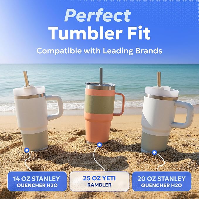 Made in USA 8.5" Stainless Steel Straw Set of 2 – FOR OPEN STRAW LIDS ONLY. Not compatible with flip style lids where straw inserts below lid.