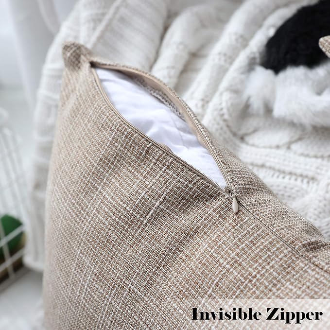 Kevin Textile Pillow Covers Star Faux Linen Cushion Cases Super Soft Throw Pillow Sham for Bedroom/Sofa/Car, 2 Pcs, 24"x24", Natural Linen