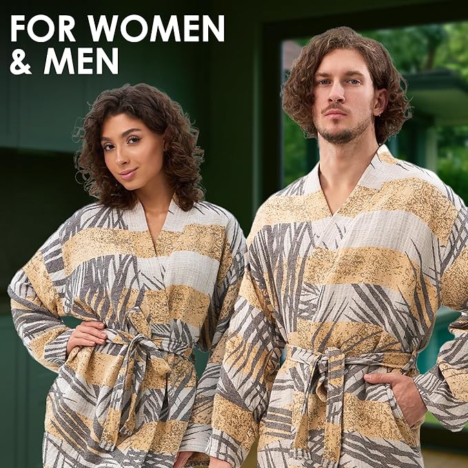 ATANI 100% Turkish Cotton Bathrobe S-XXL for Women & Men – Peshtemal Style Soft Cozy Lounge Robe, Absorbent & Lightweight