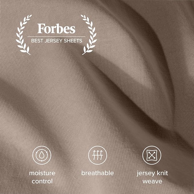 Bare Home 100% Organic Cotton Jersey Fitted Sheet - Queen Size - Ultra Soft - Deep Pocket Fitted Sheet - 100% Cotton - Ring Spun Yarns (Queen, Taupe)