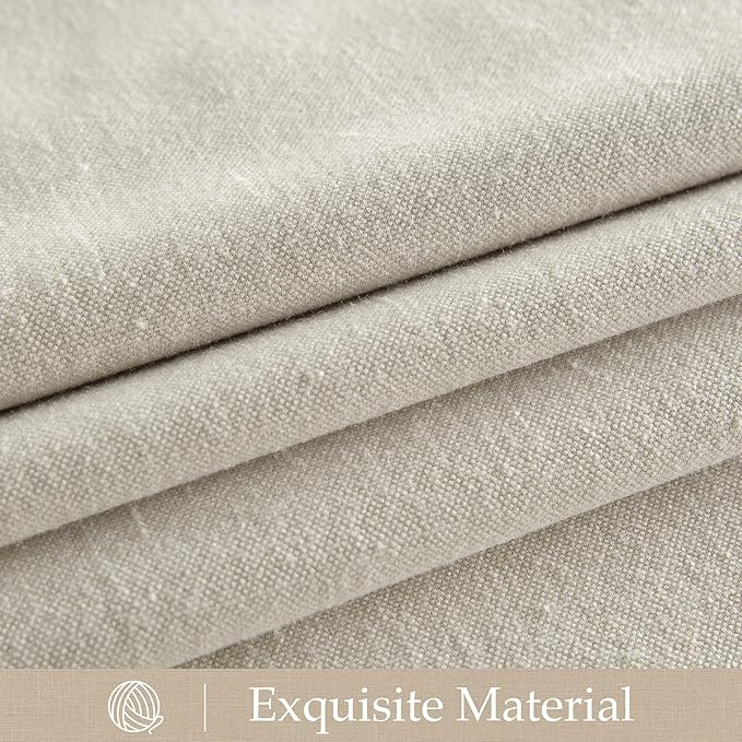 NICETOWN Beige Cotton Linen Curtains 84 inch Long 2 Panels Set, 55" Wide Flax Belgian Linen Blend Organic Privacy Window Drapes Rod Pocket & Back Tab with Light Filtering for Bedroom/Living Room