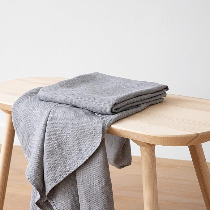 LinenMe 717902 Washed Linen Waffle Bath Towel, 30" x 51", Graphite