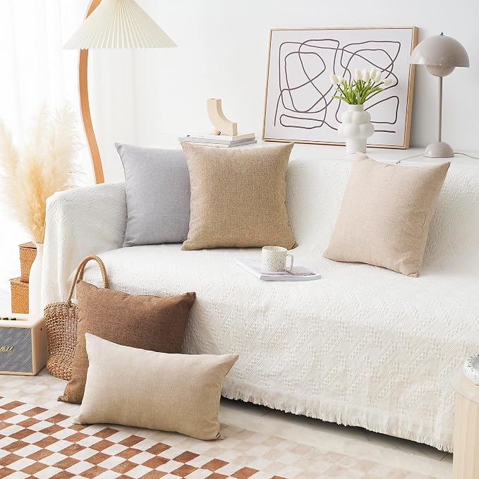Home Brilliant Decor Linen Textured Oblong Cushion Cover Decorative Throw Pillow Cover for Sofa, 30cm x 50cm, 2 Pack, Natural Linen