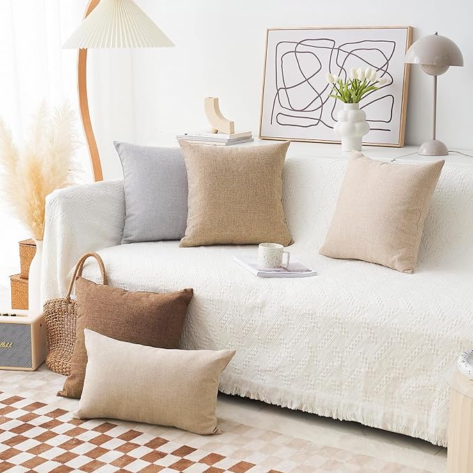 Home Brilliant Linen Pillow Covers 20x20 Textured Linen Pillow Case Cushion Covers for Sofa, 20 Inch, Set of 2, 50x50 cm, Natural Linen
