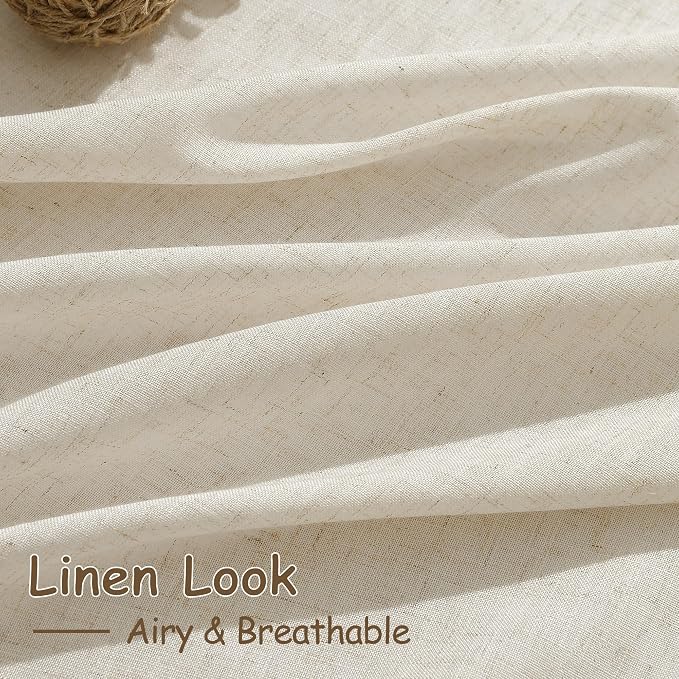 Birch Beige Linen 144 Inch Curtains for Living Room Light Filtering Semi Sheer Curtain Back Tab Modern Farmhouse Decor Elegant Coastal Drapes Floor to Ceiling High Window for Bedroom 52x144, 2 Panels