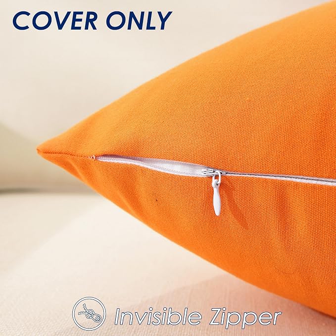 TAOSON Set of 2, Orange 100% Cotton Canvas Patchwork Throw Pillow Covers 18x18 Inch, Modern White Striped Farmhouse Decor Cushion Covers for Sofa Couch Bedroom Living Room