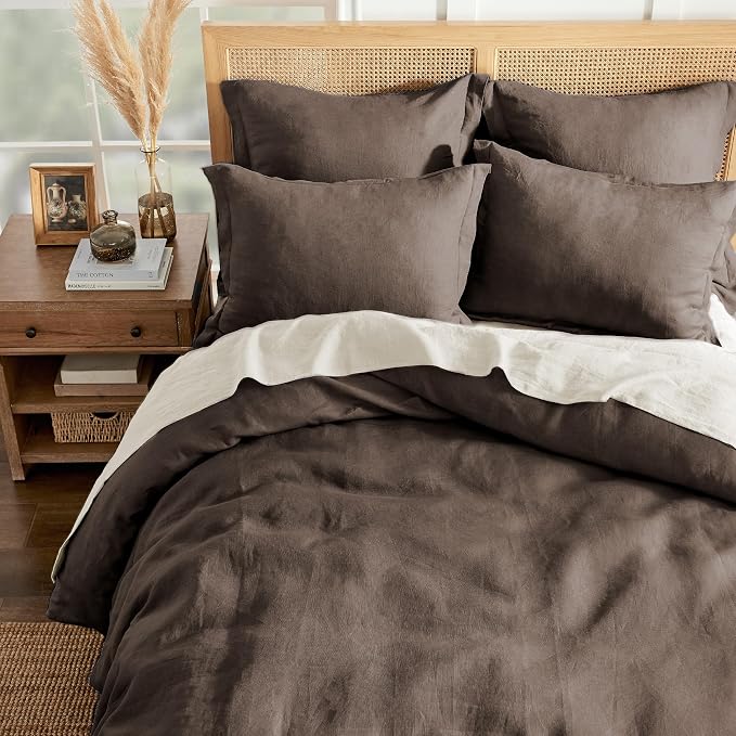 Levtex Home - 100% French Flax Linen - King Duvet Cover - French Flax Washed Linen - Cocoa - Duvet Cover Size (106x94in.)