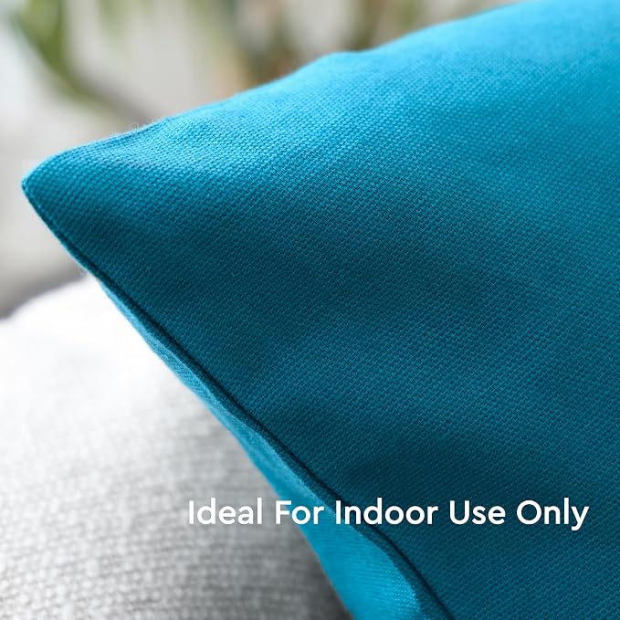Encasa XO Throw Pillow Covers 20x20 in Set of 4 Azul Blue | No Inserts | Cotton Pillow Covers for Living Room, Bed, Sofa, Couch | Decorative Cushion Covers with Improved Zipper