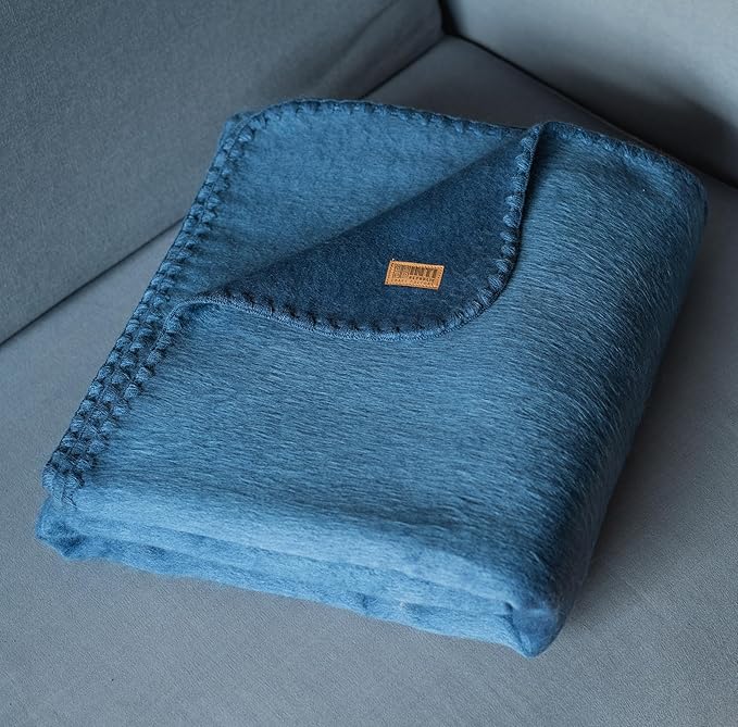 Alpaca Wool Throw Blanket | Ultra Soft, Lightweight, Warm, Breathable, Non-Itchy | Classic, Elegant-Minimalist Design for Bed, Couch, Travel, or Gift | 90" L x 64" W (Violet Blue)