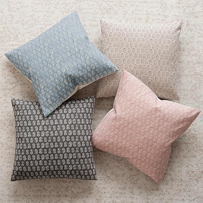 Foindtower Set of 2 Decorative Neutral Floral Print Throw Pillow Covers Vintage Accent Farmhouse Cushion Covers Boho Home Decor for Sofa Couch Chair Bedroom Living Room Outdoor,22×22 Inch,Light Pink