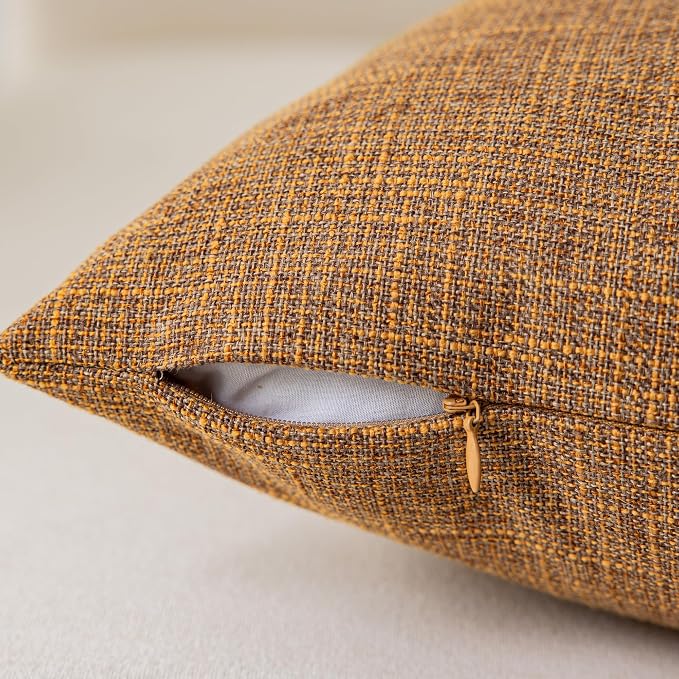 Kevin Textile Decorative Throw Cushion Covers Farmhouse Cushion Case Indoor Outdoor, Set of 2, 22 x 22 inches (55x55cm), Hazel Brown