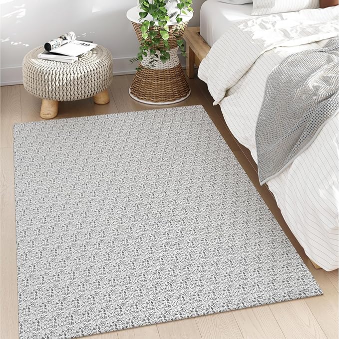 Collive Area Rugs 4x6, Farmhouse Machine Washable Living Room Rug Boho Woven Cotton Bedroom Rugs, Grey Modern Dining Room Rug Non Slip Indoor Carpet for Nursery Bedside Entryway Office