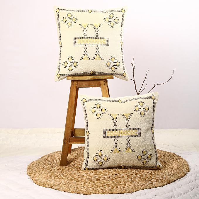 Trade Star 100% Cotton Sabra Pillow Covers Handloomed Rug Decorative Cushion case 18x18 Inches Handwoven Pillowcase Set of 2 Throw Cushion Covers Designer Pillow Shams