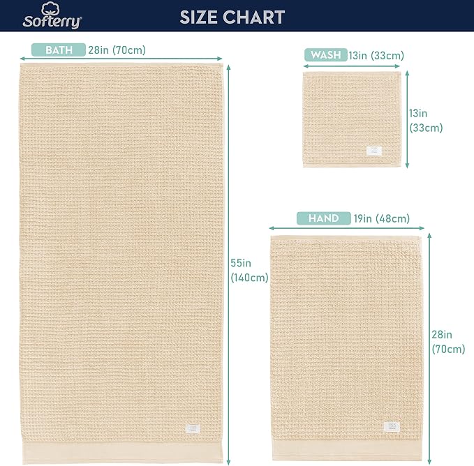 Softerry Waffle Bath Towel Set - 100% Soft Cotton - Plush and Extra Absorbent - Luxury Hotel & Spa Quality - Fade Resistant - Eco-Friendly (Natural, Set of 8 Towels)