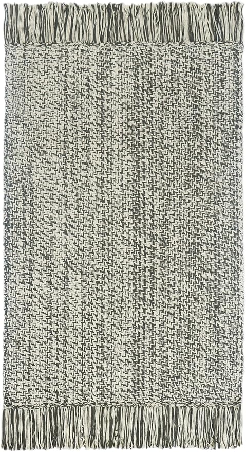 COTTON CRAFT Woven Area Rug - Reversible Boho Farmhouse Rustic Cotton Throw Rug Carpet with Fringe - Machine Washable Mat for Bedroom Living Room Entryway Bathroom Dorm - 22x34 - Grey Natural