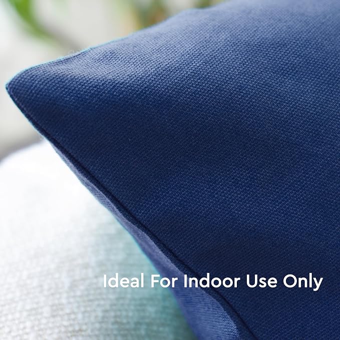 Encasa XO Throw Pillow Covers 16x16 in Set of 2 Cobalt Blue | No Inserts | Cotton Pillow Covers for Living Room, Bed, Sofa, Couch | Decorative Cushion Covers with Improved Zipper