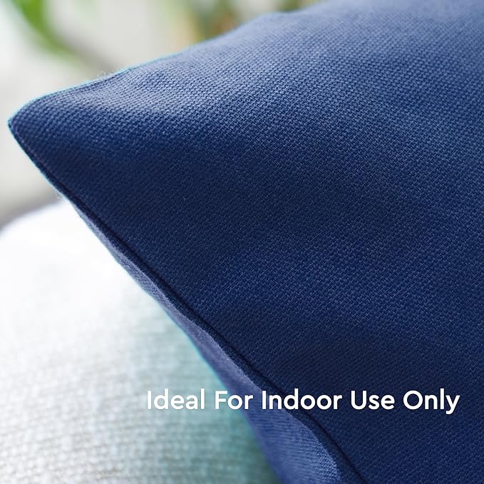 Encasa XO Throw Pillow Covers 18x18 in Set of 4 Cobalt Blue | No Inserts | Cotton Pillow Covers for Living Room, Bed, Sofa, Couch | Decorative Cushion Covers with Improved Zipper