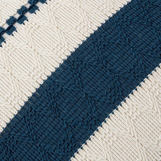 Fancy Homi Set of 2 Boho Teal Decorative Throw Pillow Cover 18x18 Inch for Couch Bed Sofa, Aesthetic Modern Organic Farmhouse Home Decor, Soft Cotton Cute Accent Macrame Woven Cushion Case