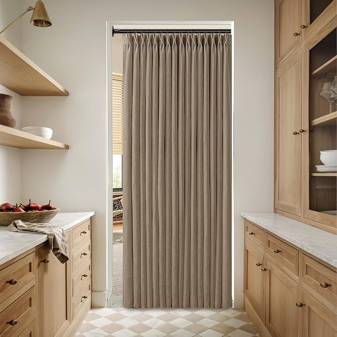 Latte Memory Trained Linen Blend Curtains 63 Inch Length Light Taupe Country Semi Sheer Privacy Pleated Drapes with Track Syetem 50 Inch Wide Back Tab Burlap Curtain 2 Panels for Dining Room Bedroom